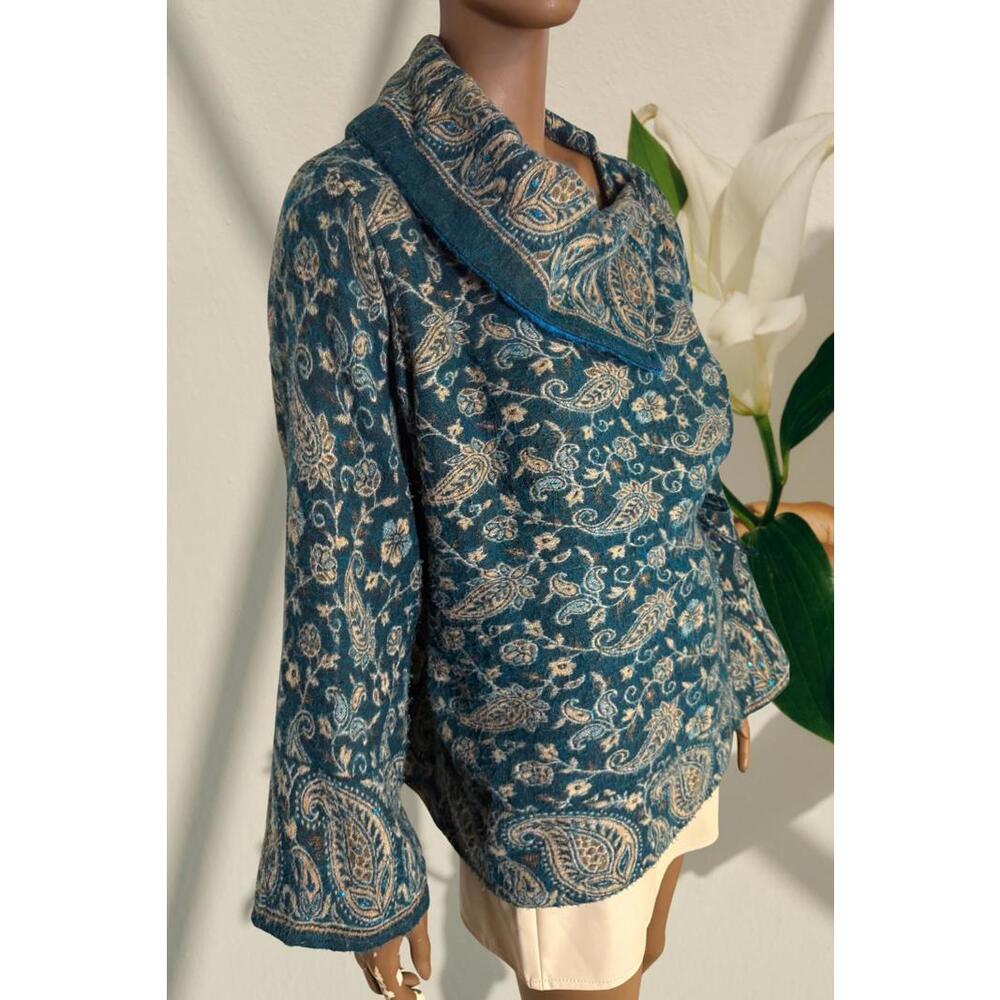 Vintage blue paisley wrap cardigan with sequins size M